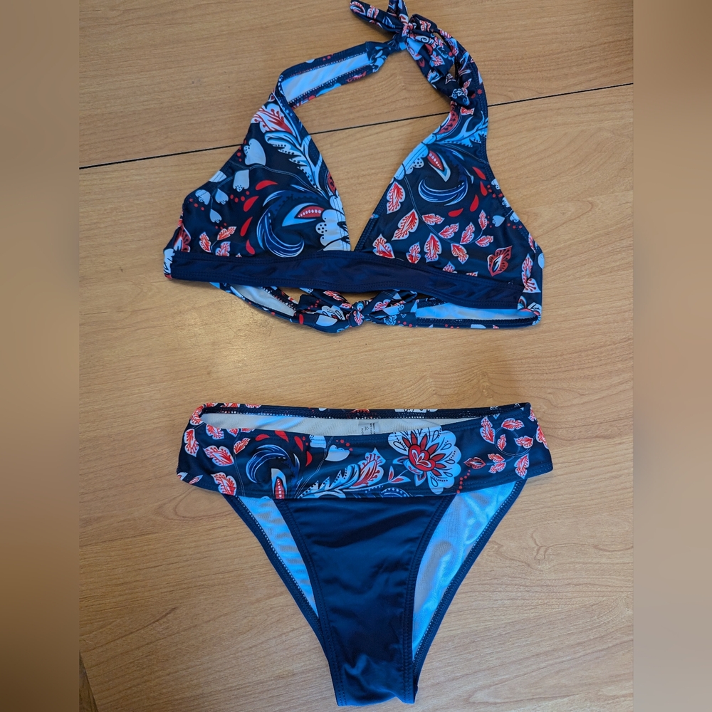 Floral Bikini Set - Blue and Red